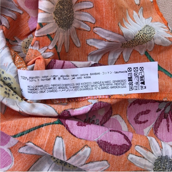 ZARA Mix Medía Cotton Orange Floral Print Short Sleeve Pull On Mini Dress M - Picture 11 of 16